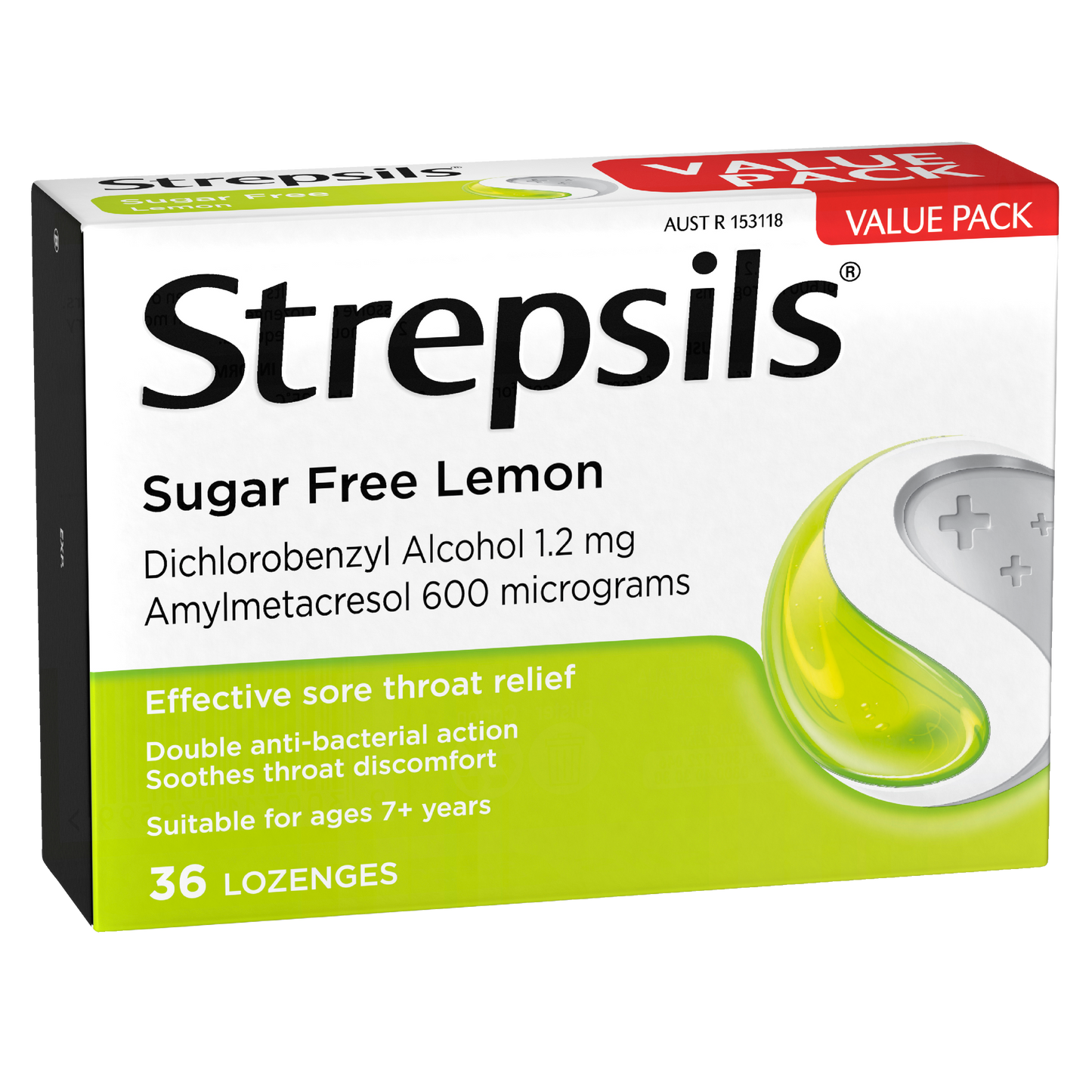 Strepsils Sore Throat Relief Sugar Free Lemon 36 Pack