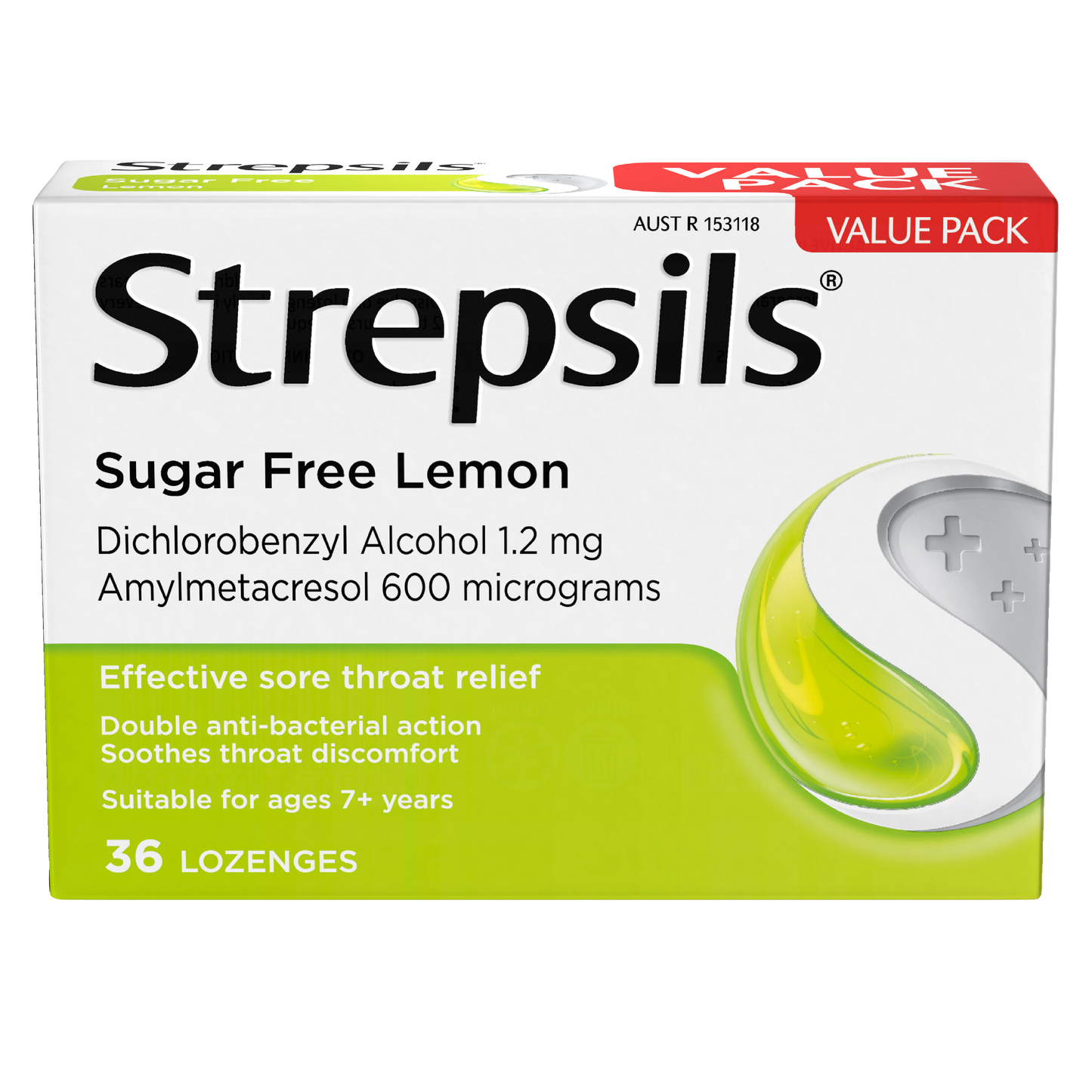 Strepsils Sore Throat Relief Sugar Free Lemon 36 Pack