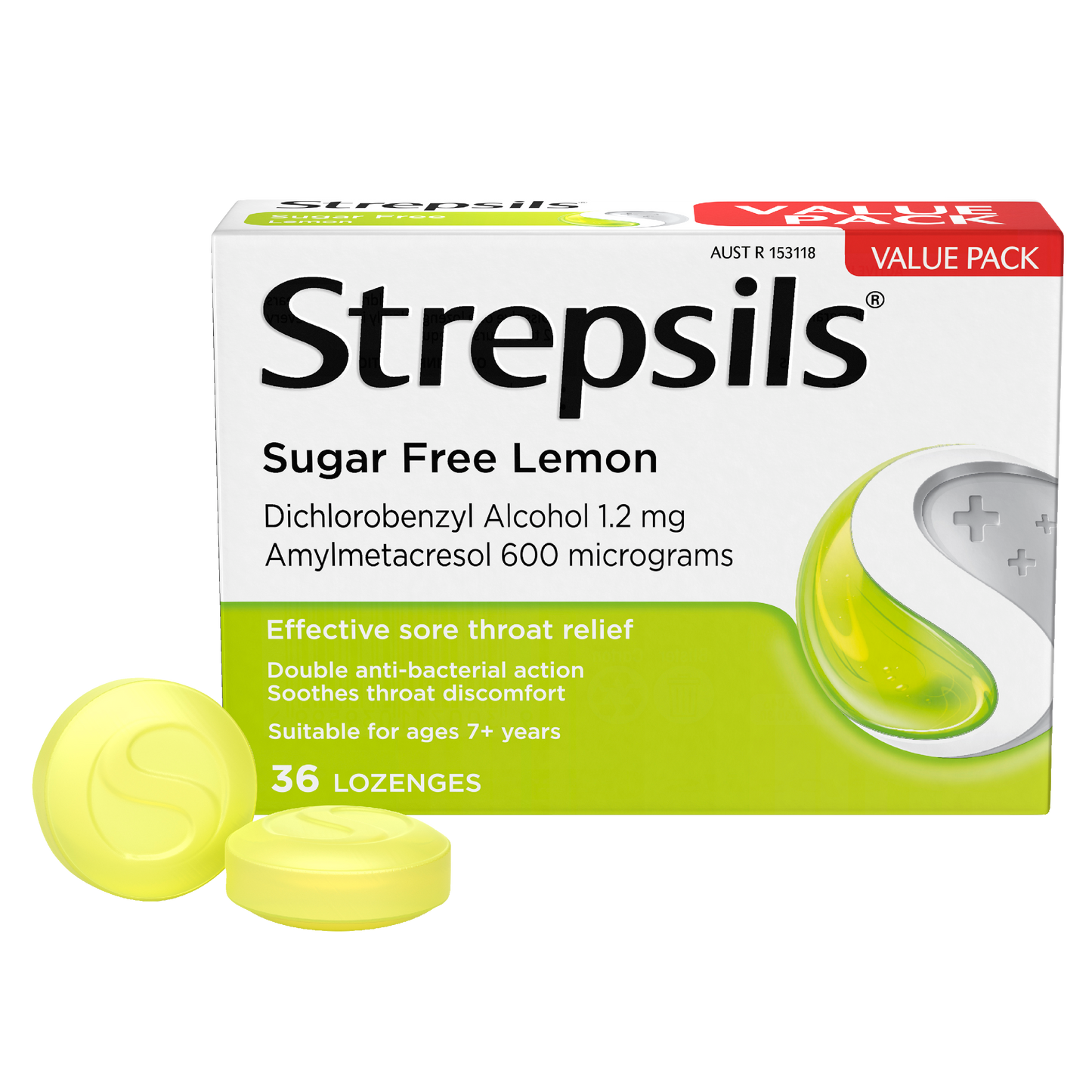 Strepsils Sore Throat Relief Sugar Free Lemon 36 Pack