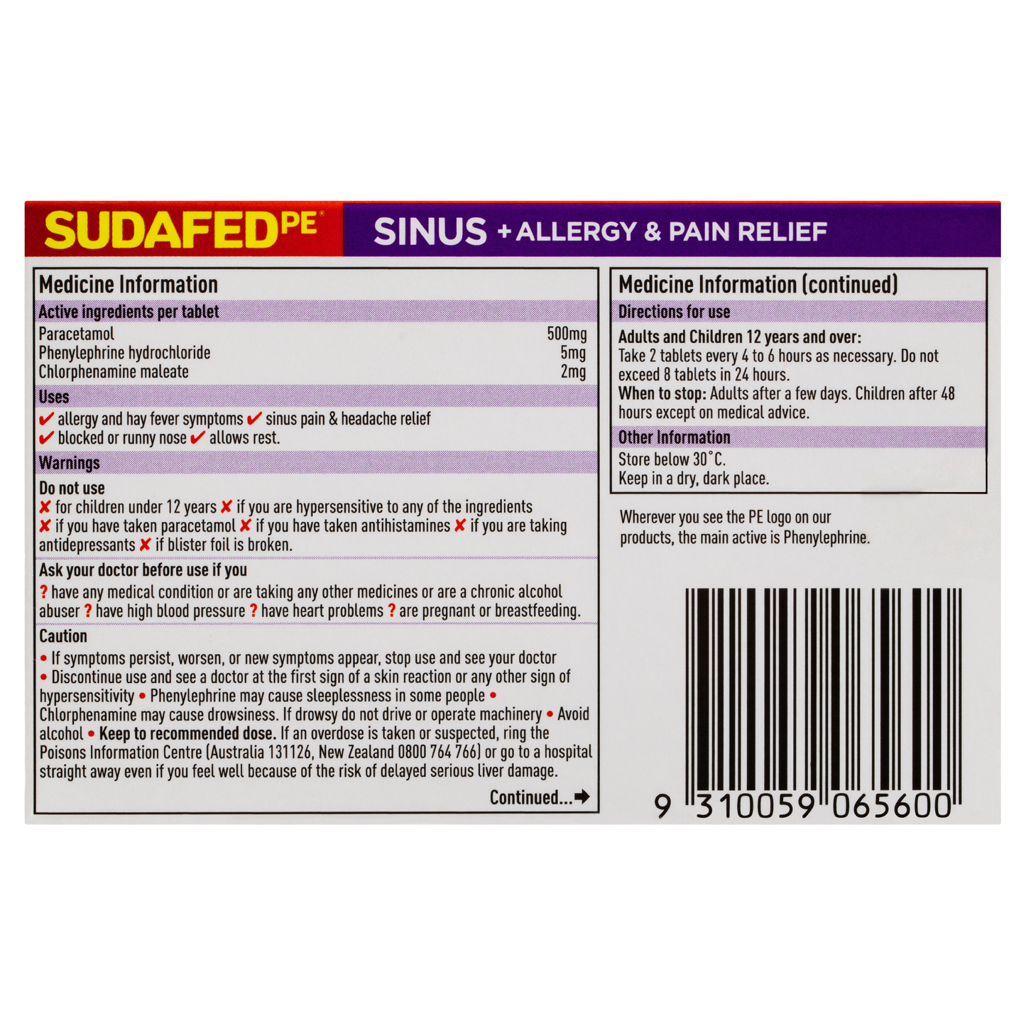 Sudafed PE Sinus + Allergy & Pain Relief Tablets 24 Pack