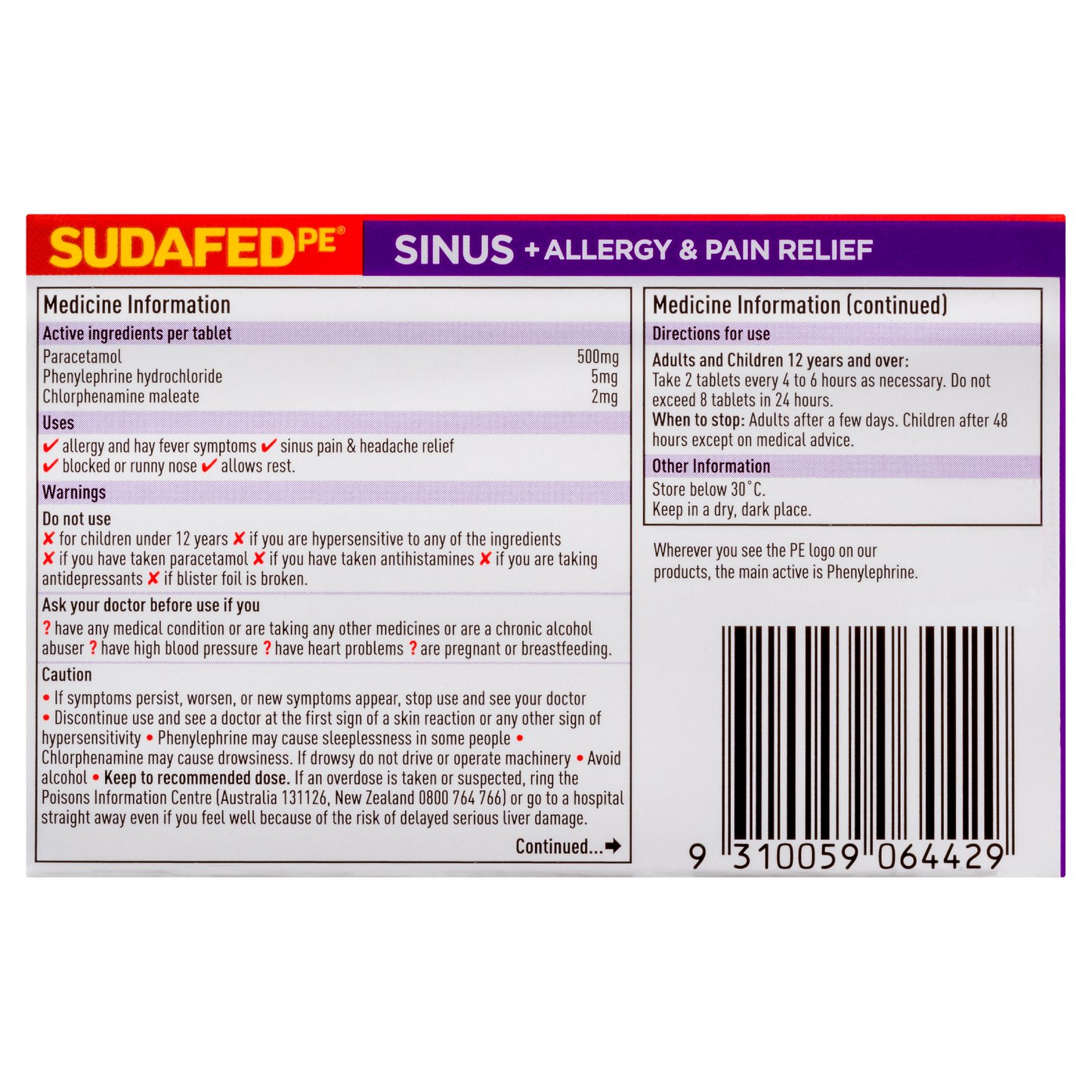 Sudafed PE Sinus + Allergy & Pain Relief Tablets 48 Pack