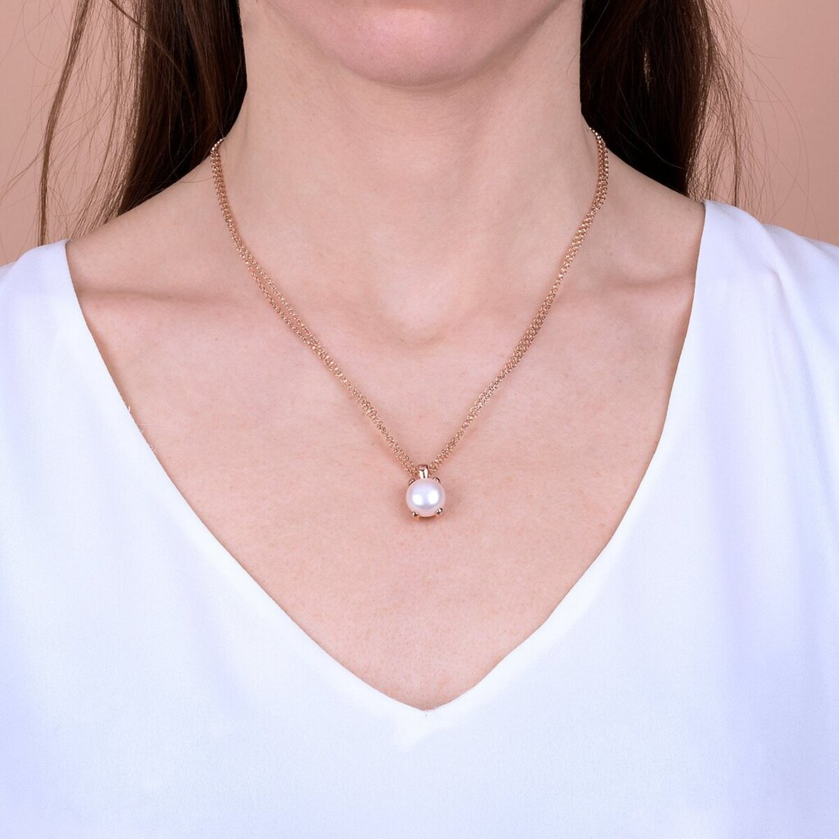 Double Multi-strand Necklace with White Freshwater Cultured Pearl Pendant