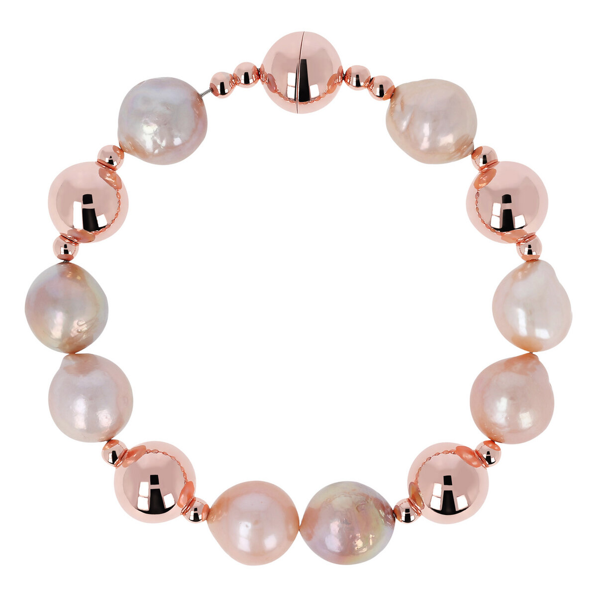 Bracelet with Polished Spheres and Pink Ming Freshwater Cultured Pearls