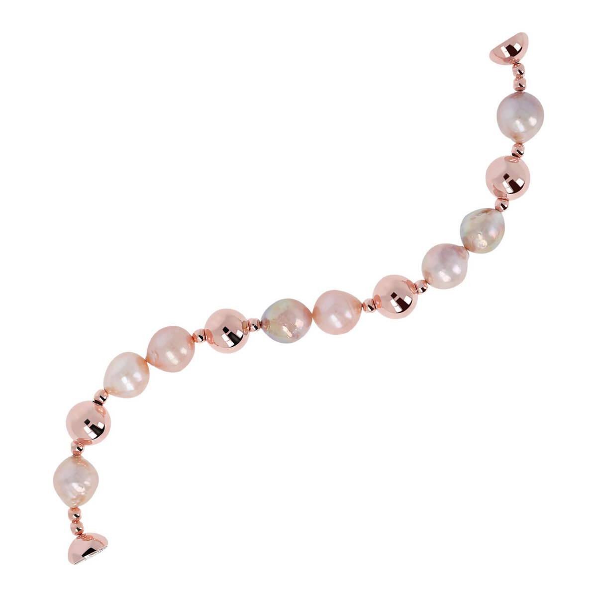 Bracelet with Polished Spheres and Pink Ming Freshwater Cultured Pearls