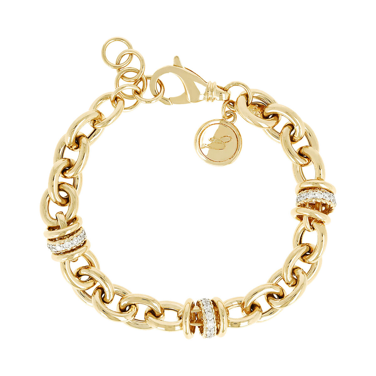 Golden Rolo Chain Bracelet with Cubic Zirconia Pavé