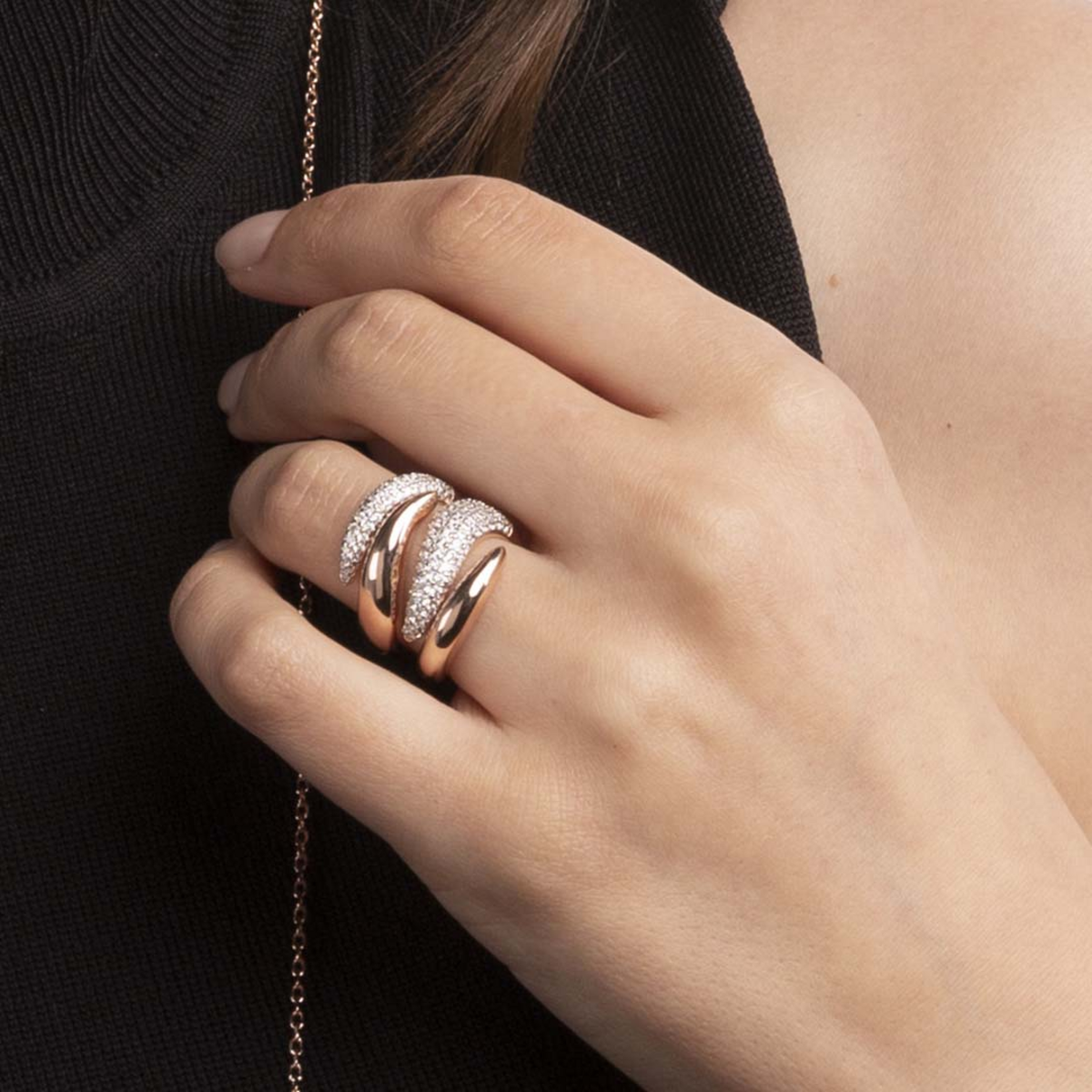 Contrarié Ring with Pavé in Cubic Zirconia