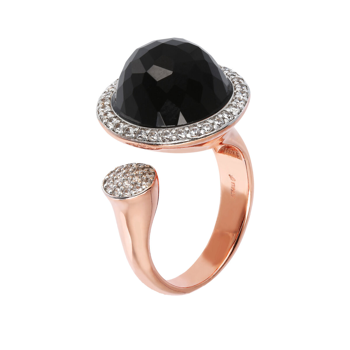 Contrarié Ring with Round Natural Stone and Pavé in Cubic Zirconia