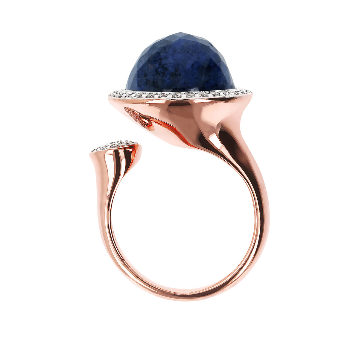 Contrarié Ring with Round Natural Stone and Pavé in Cubic Zirconia