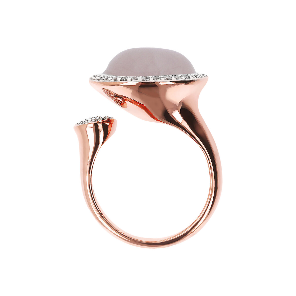 Contrarié Ring with Round Natural Stone and Pavé in Cubic Zirconia