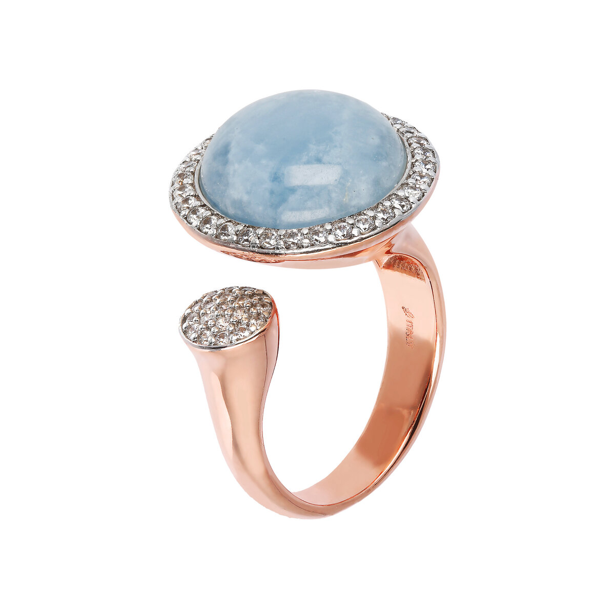 Contrarié Ring with Round Natural Stone and Pavé in Cubic Zirconia