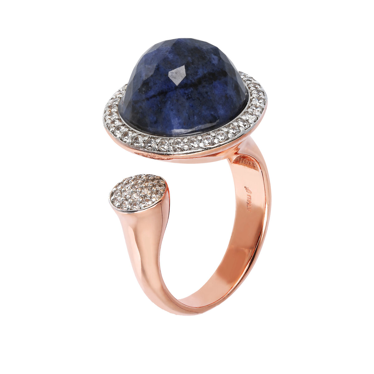 Contrarié Ring with Round Natural Stone and Pavé in Cubic Zirconia