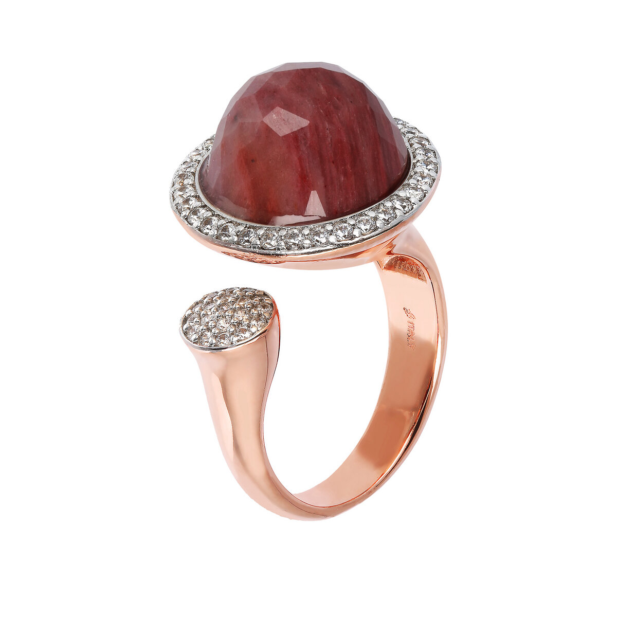 Contrarié Ring with Round Natural Stone and Pavé in Cubic Zirconia