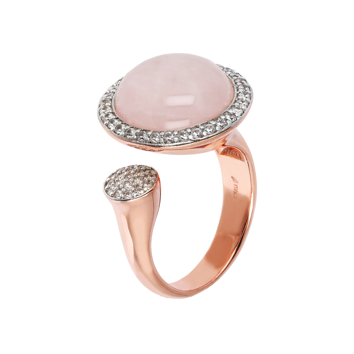 Contrarié Ring with Round Natural Stone and Pavé in Cubic Zirconia