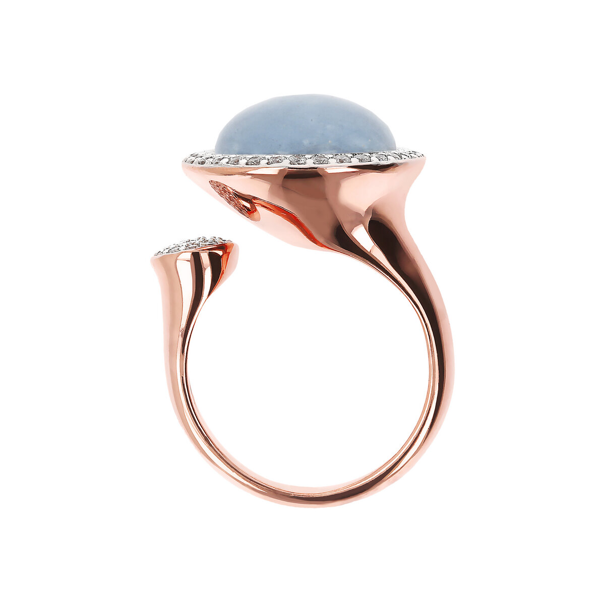 Contrarié Ring with Round Natural Stone and Pavé in Cubic Zirconia
