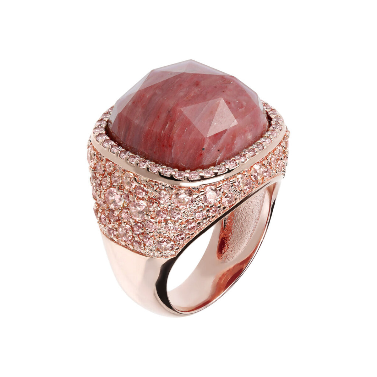 Chevalier Ring with Pavé Square Natural Stone and Cubic Zirconia