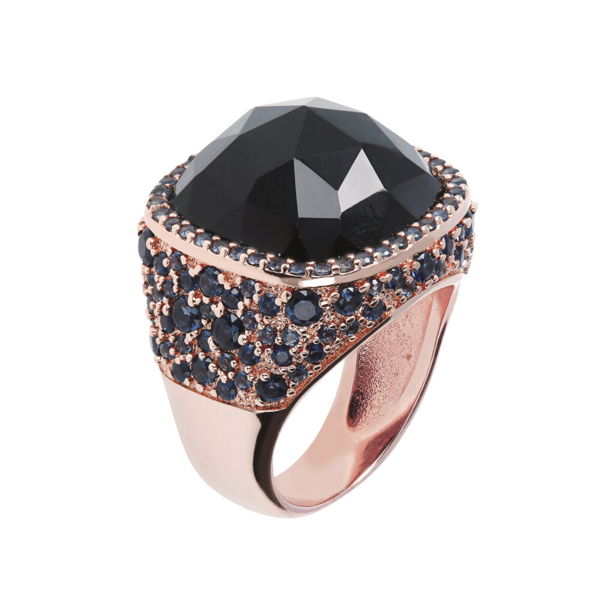 Chevalier Ring with Pavé Square Natural Stone and Cubic Zirconia