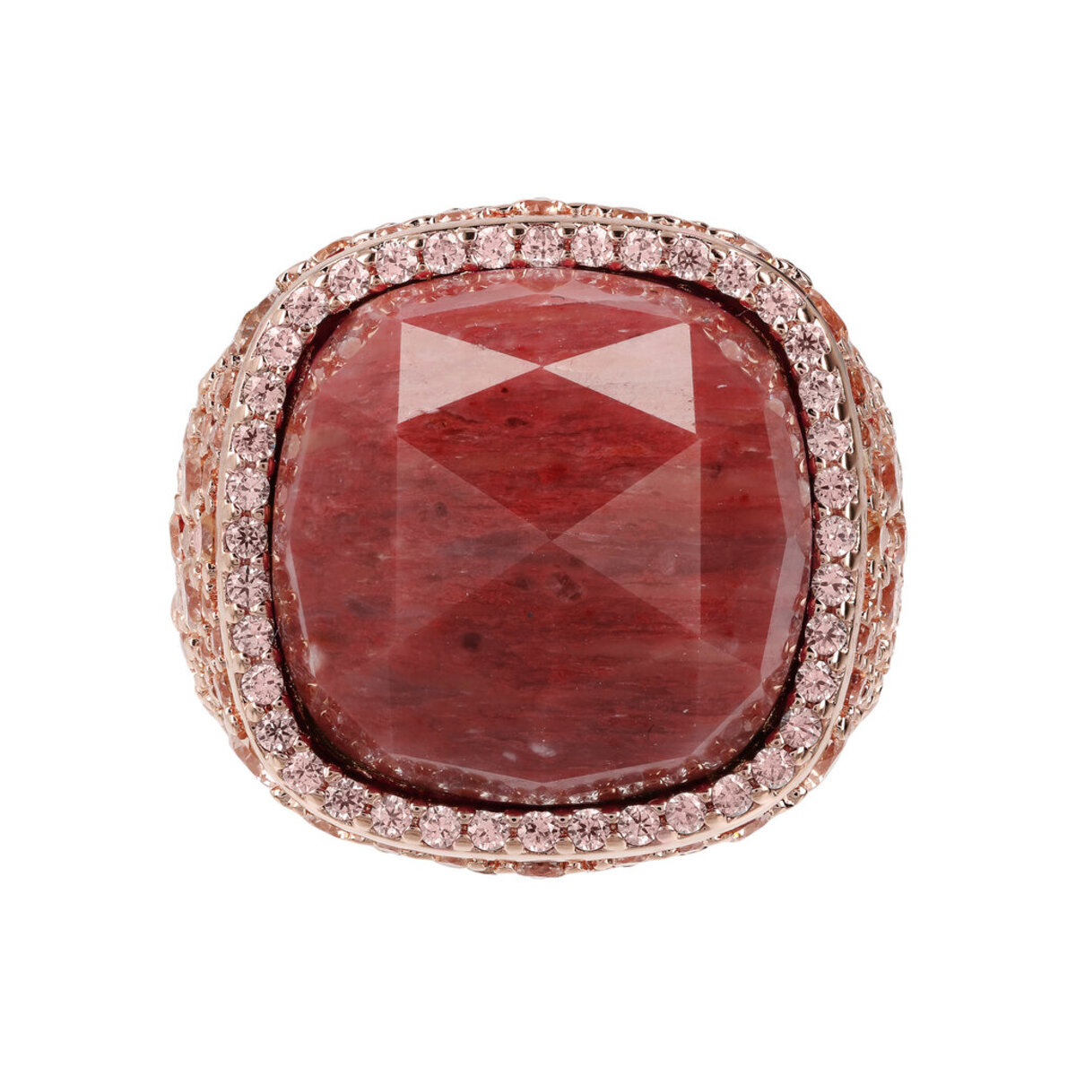 Chevalier Ring with Pavé Square Natural Stone and Cubic Zirconia
