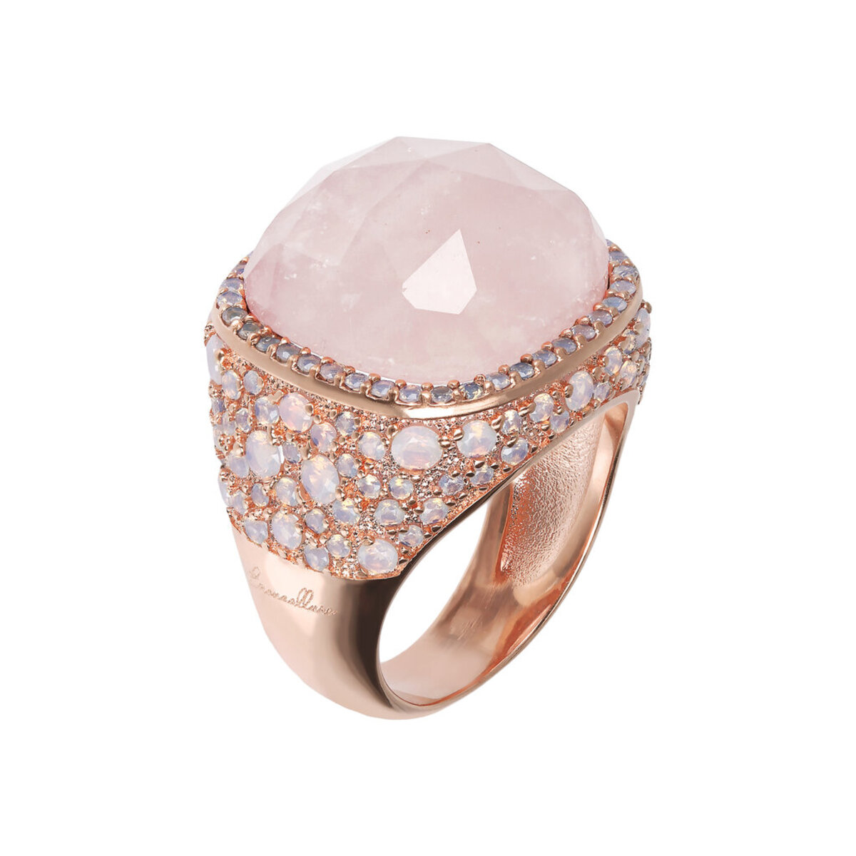 Chevalier Ring with Pavé Square Natural Stone and Cubic Zirconia