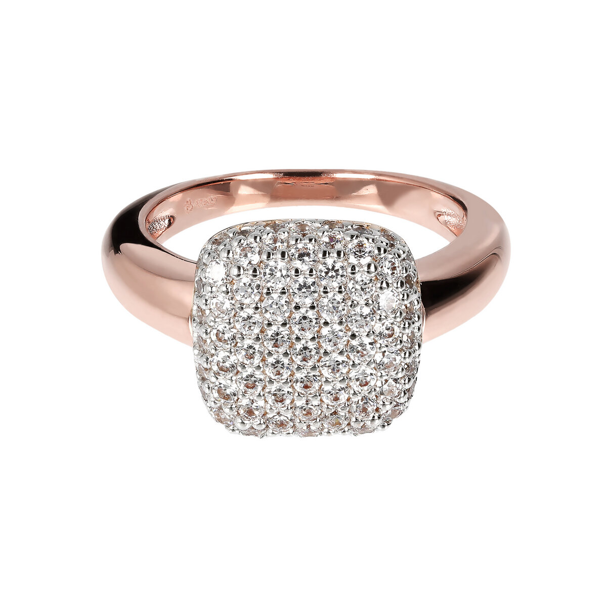 Cocktail Ring with Pavé Square Element in Cubic Zirconia