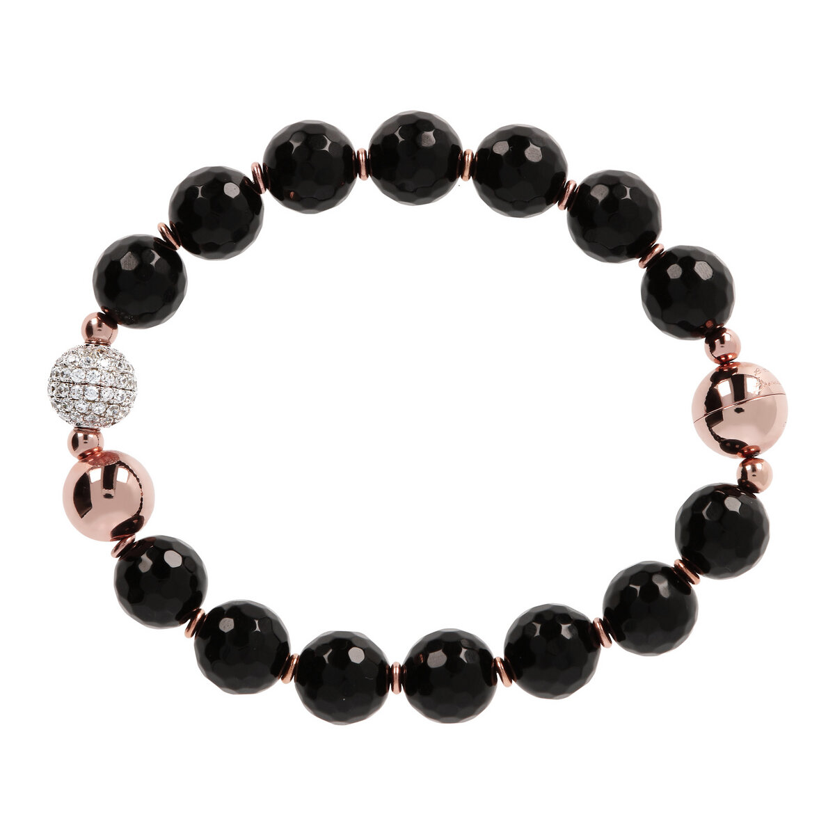 Bracelet with Spheres in Natural Stone and Pavé Element in Cubic Zirconia