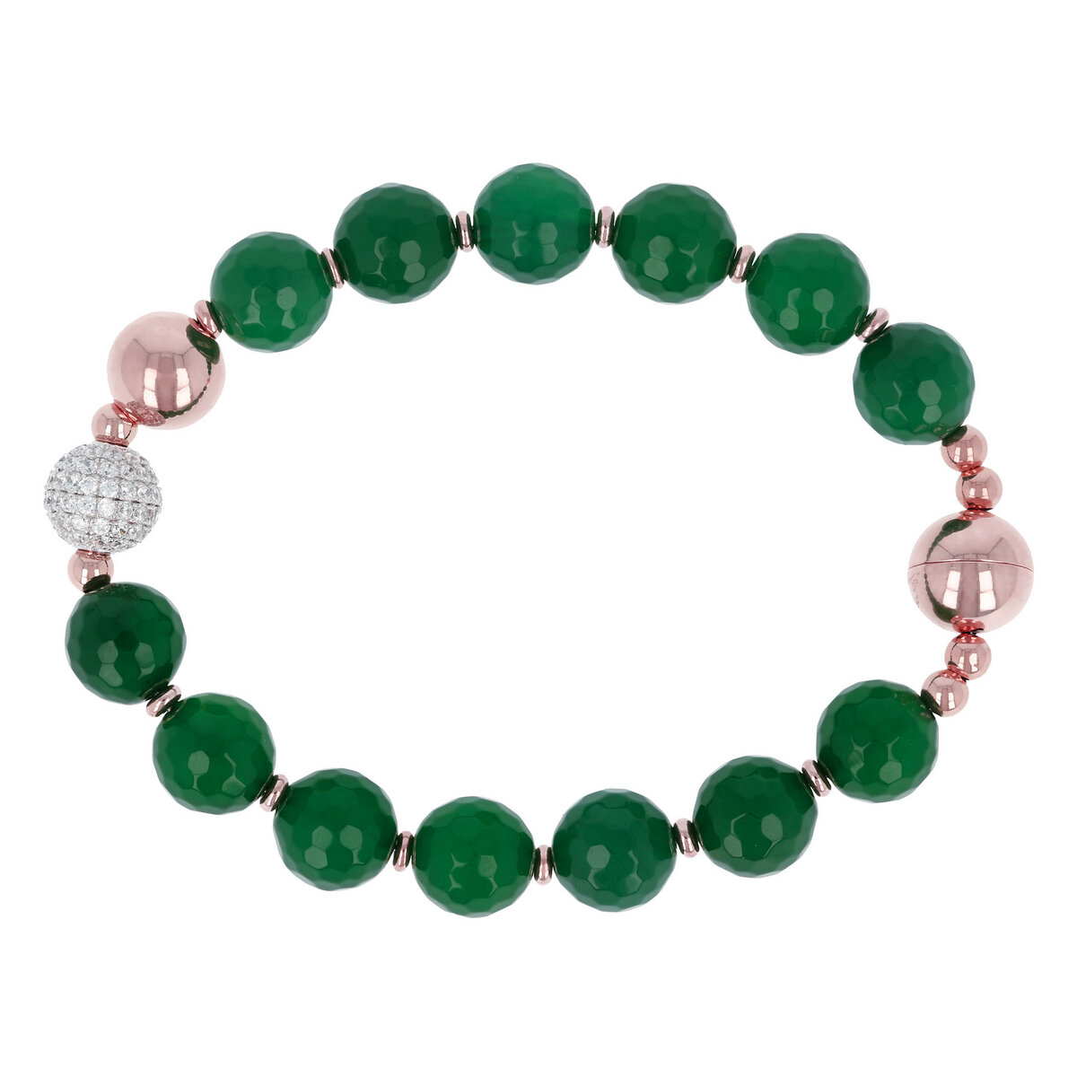 Bracelet with Spheres in Natural Stone and Pavé Element in Cubic Zirconia