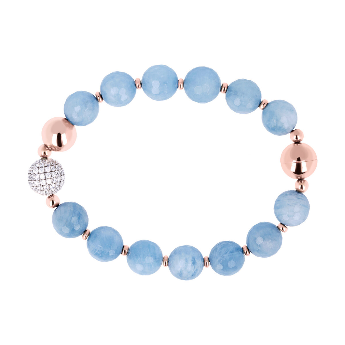Bracelet with Spheres in Natural Stone and Pavé Element in Cubic Zirconia