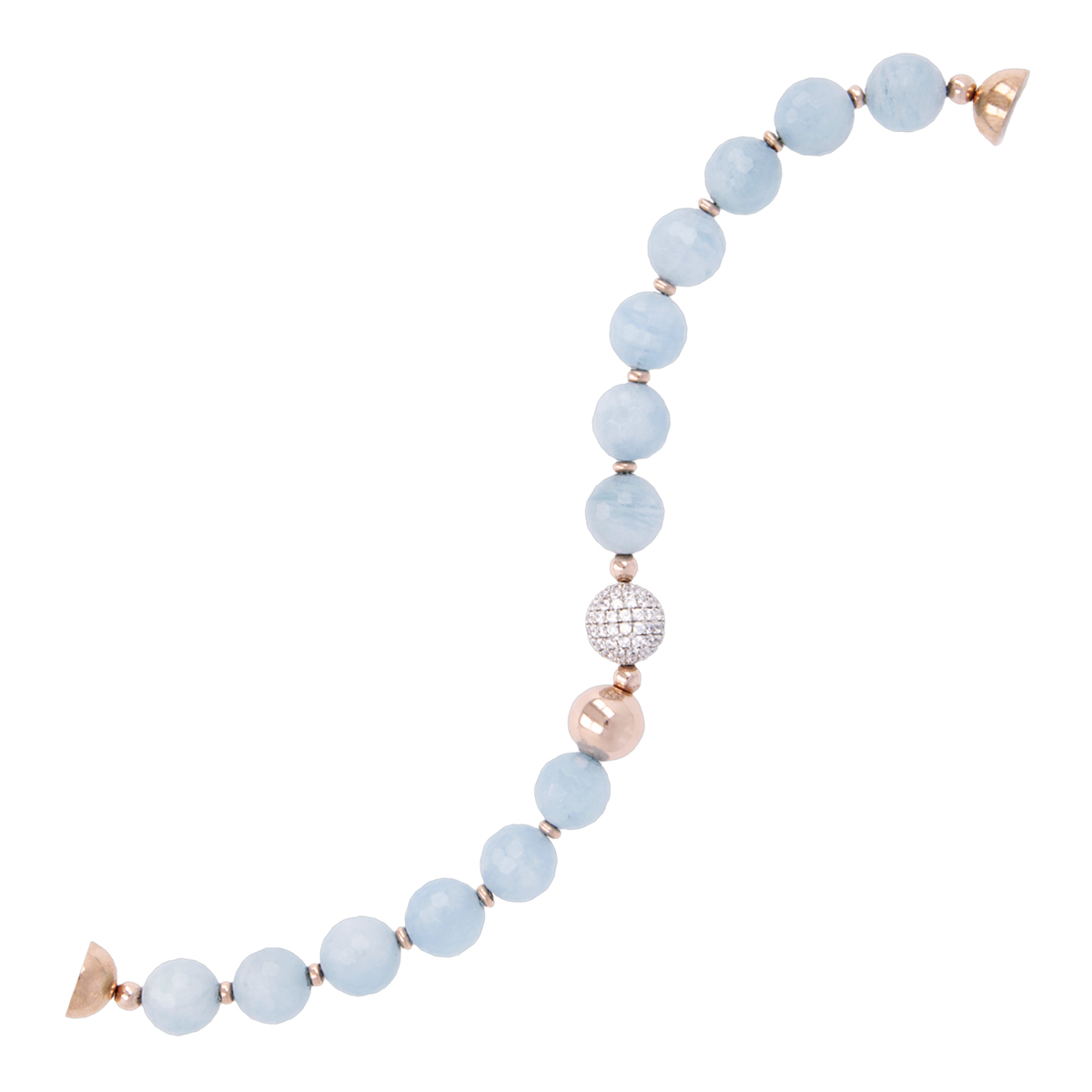 Bracelet with Spheres in Natural Stone and Pavé Element in Cubic Zirconia