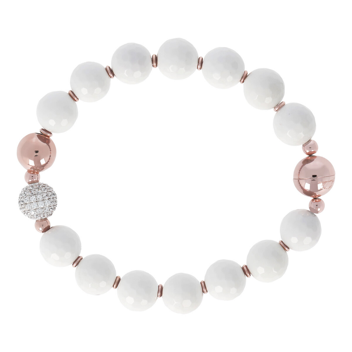 Bracelet with Spheres in Natural Stone and Pavé Element in Cubic Zirconia