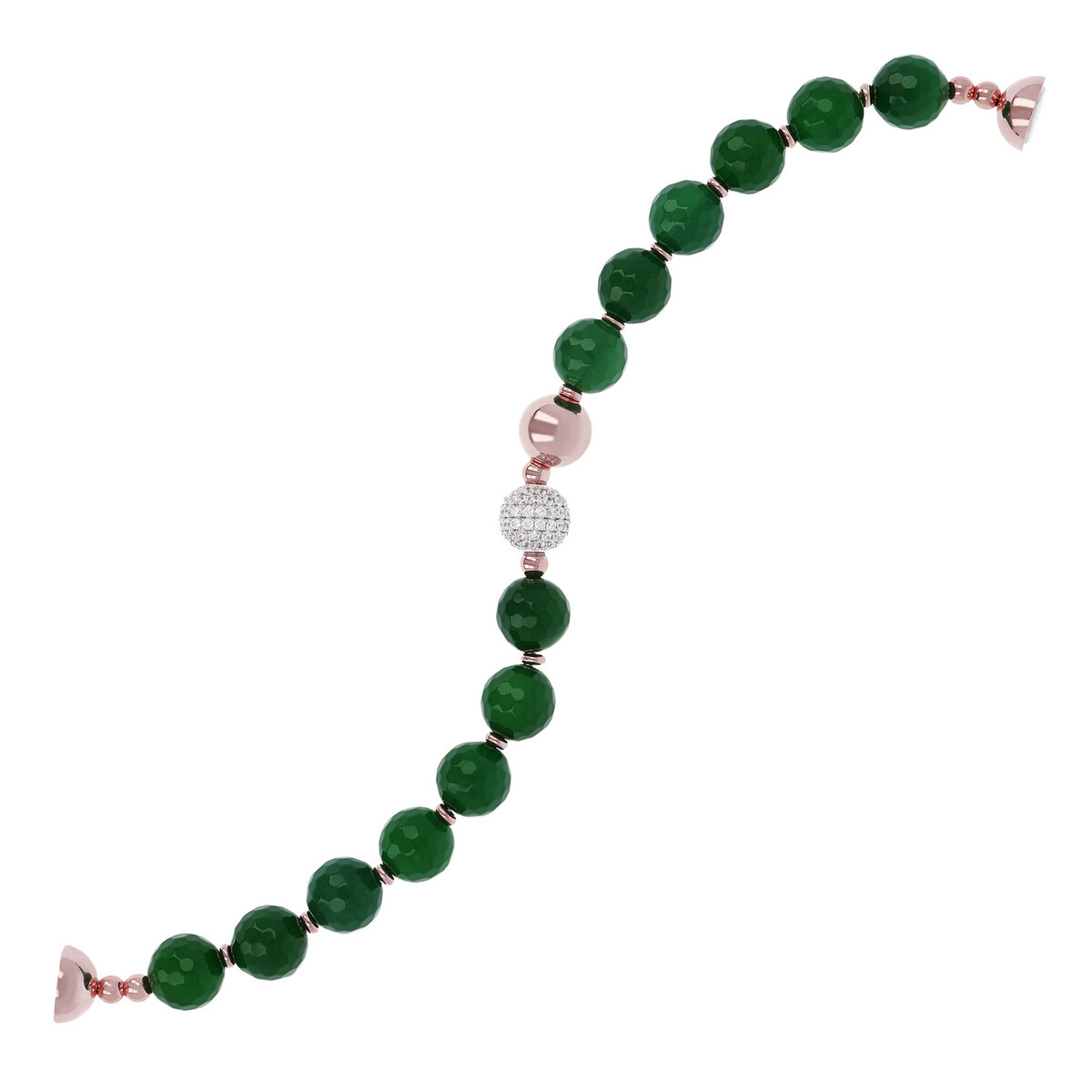 Bracelet with Spheres in Natural Stone and Pavé Element in Cubic Zirconia