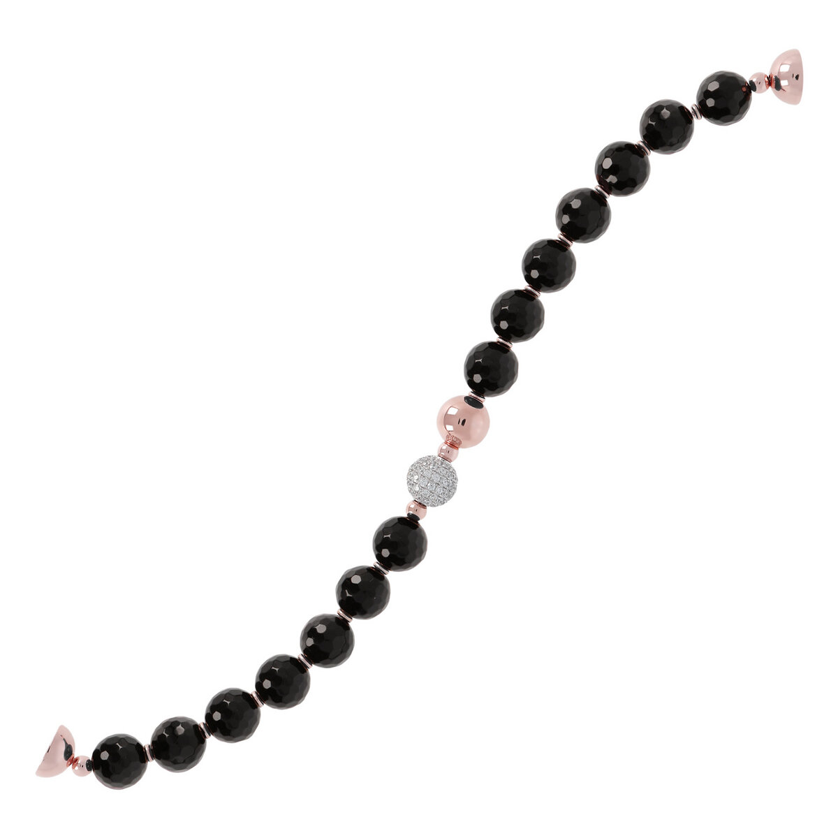 Bracelet with Spheres in Natural Stone and Pavé Element in Cubic Zirconia
