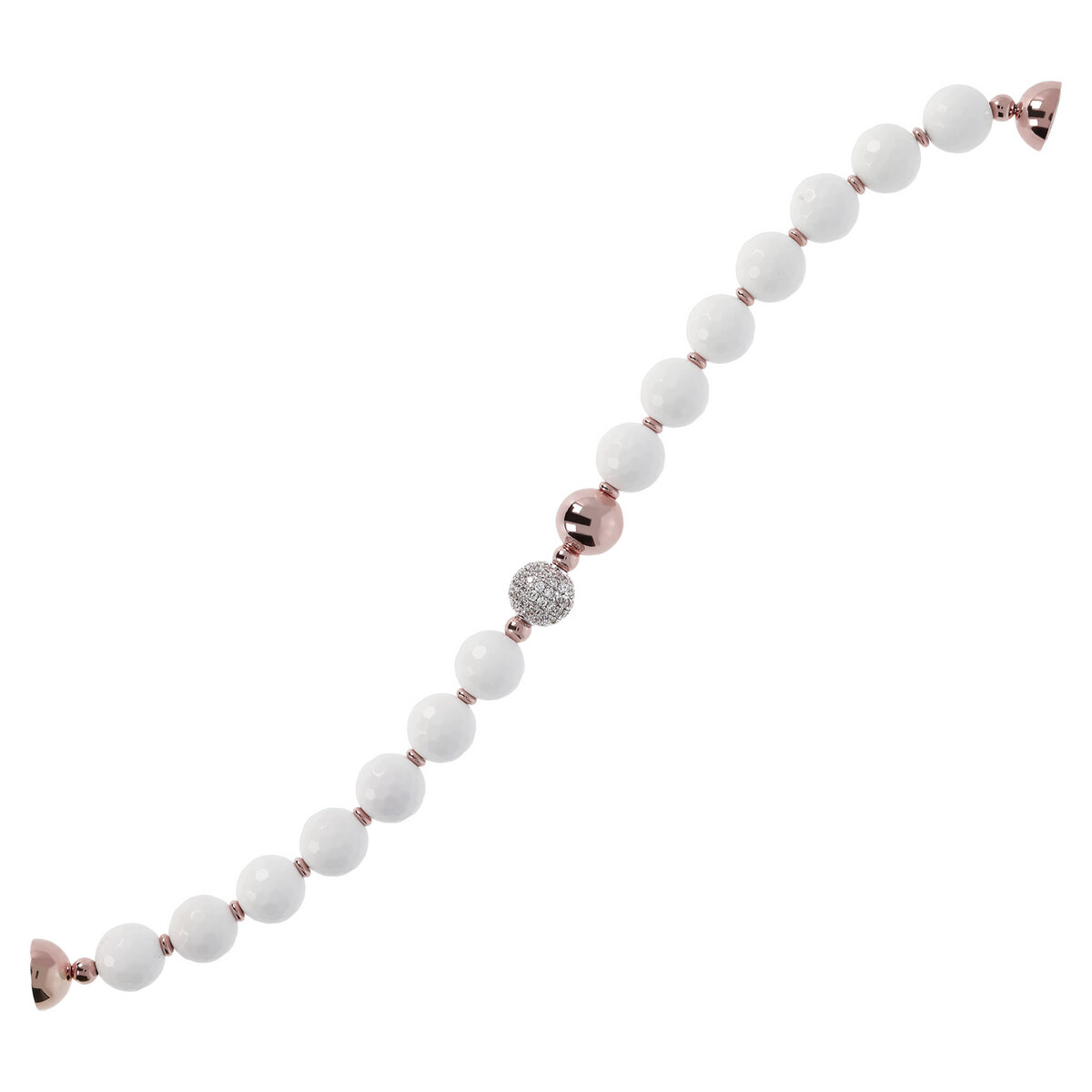 Bracelet with Spheres in Natural Stone and Pavé Element in Cubic Zirconia
