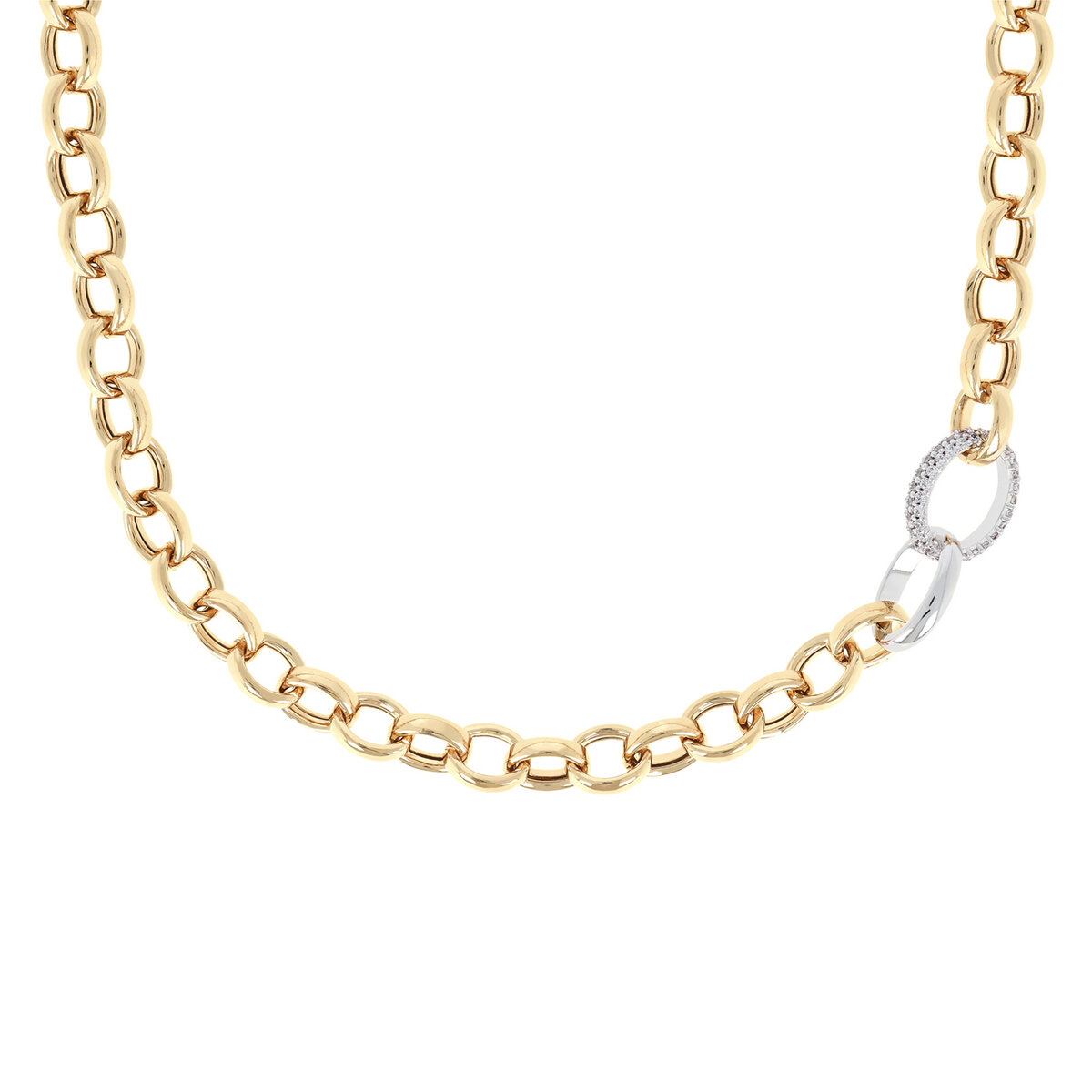 Golden Rolo Chain Necklace and Pavé Element in Cubic Zirconia