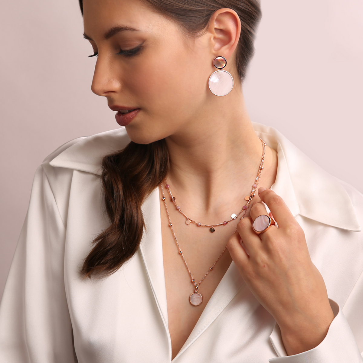 Double Disc Pendant Earrings with Natural Stone or Mother of Pearl