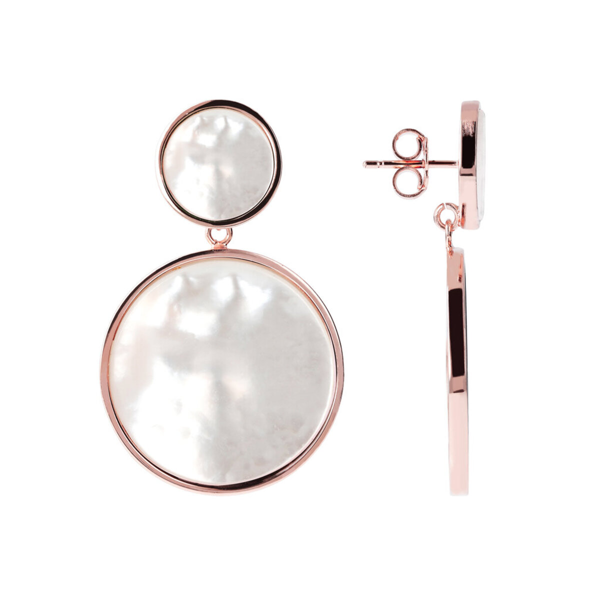 Double Disc Pendant Earrings with Natural Stone or Mother of Pearl