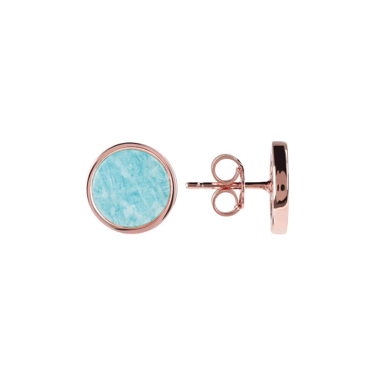 Button Earrings with Small Disc in Natural Stone