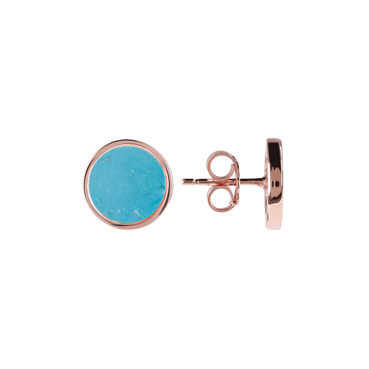 Button Earrings with Small Disc in Natural Stone