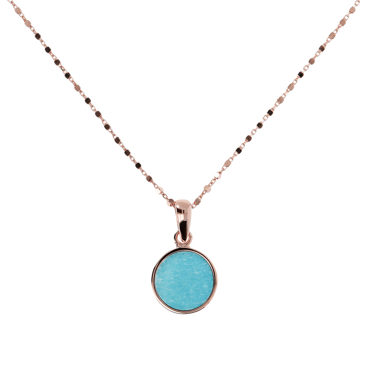 Cube Chain Necklace with Small Disc Pendant in Natural Stone