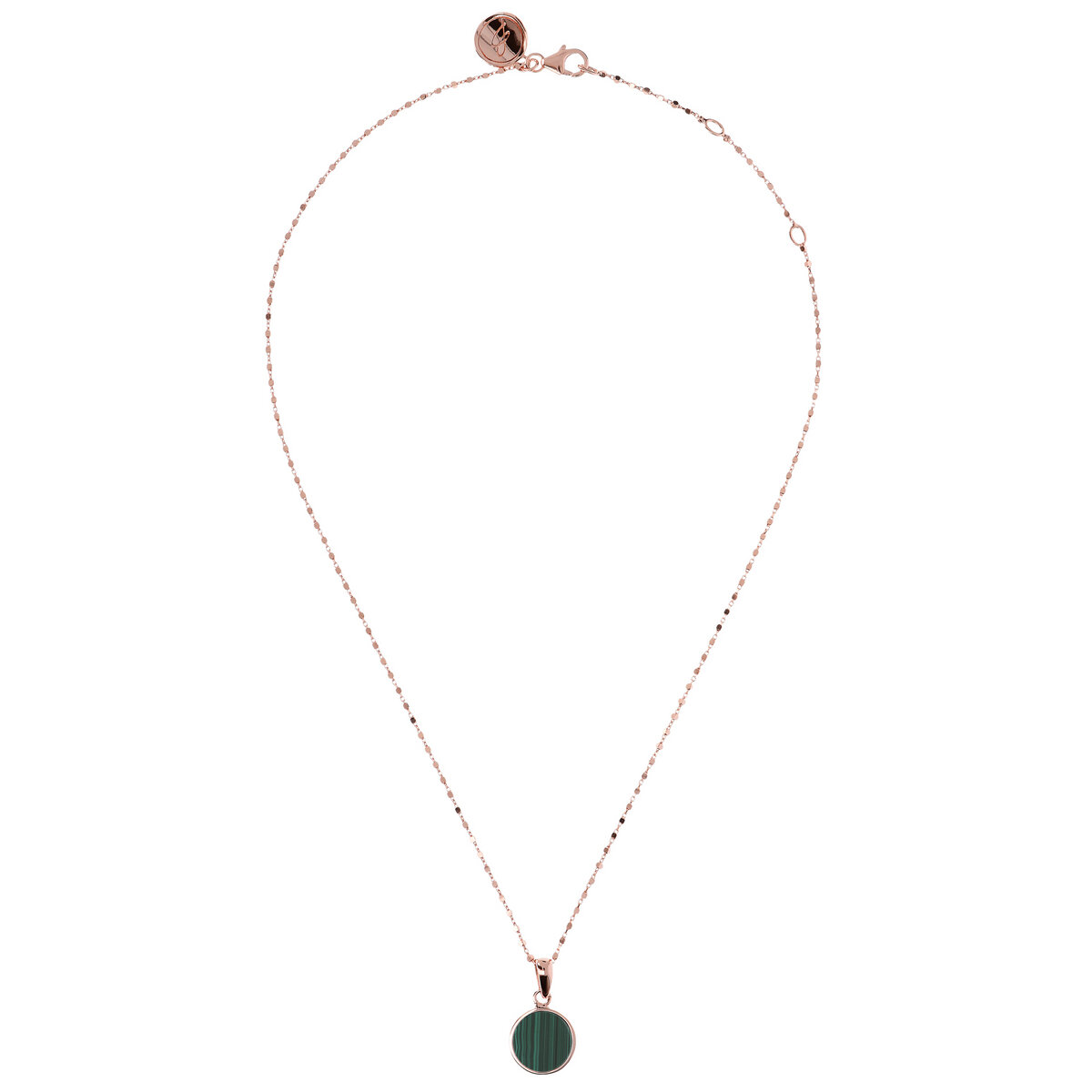 Cube Chain Necklace with Small Disc Pendant in Natural Stone