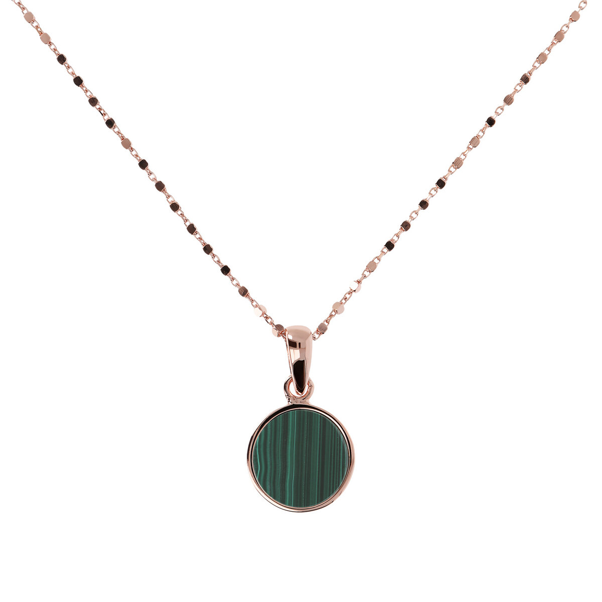 Cube Chain Necklace with Small Disc Pendant in Natural Stone