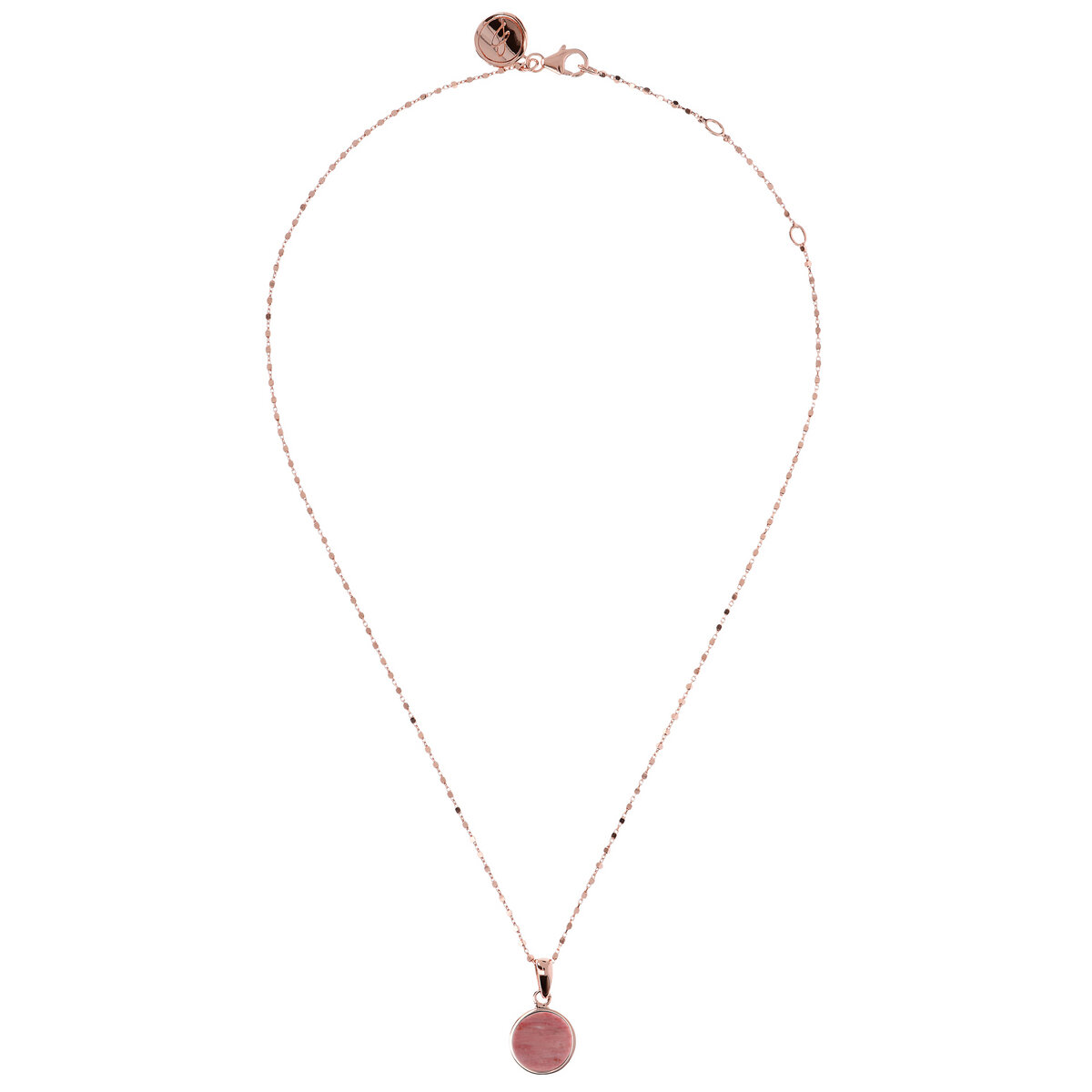 Cube Chain Necklace with Small Disc Pendant in Natural Stone