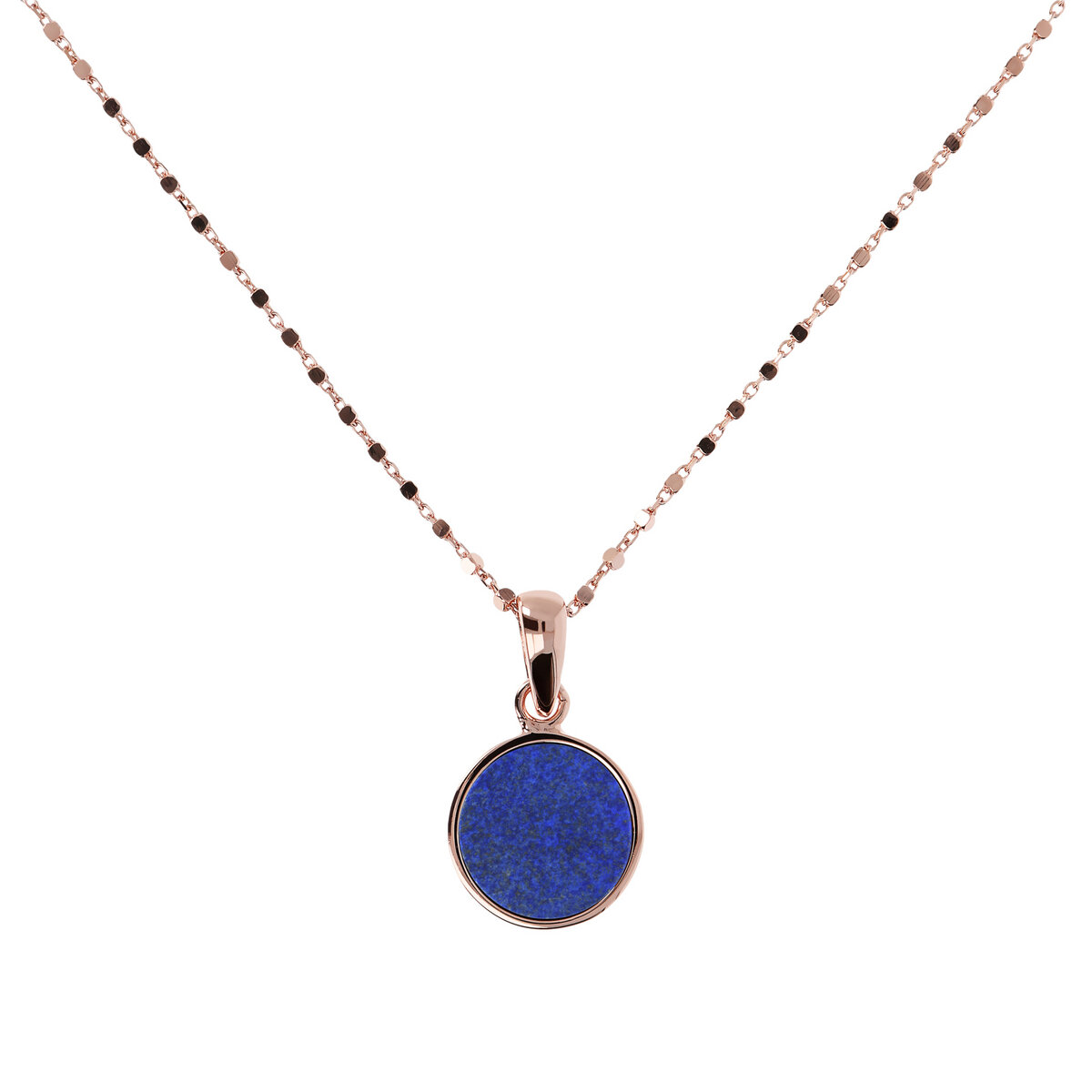 Cube Chain Necklace with Small Disc Pendant in Natural Stone