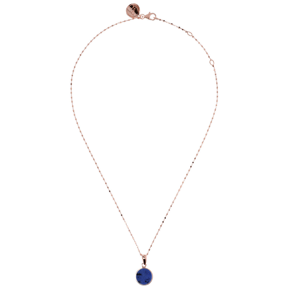 Cube Chain Necklace with Small Disc Pendant in Natural Stone