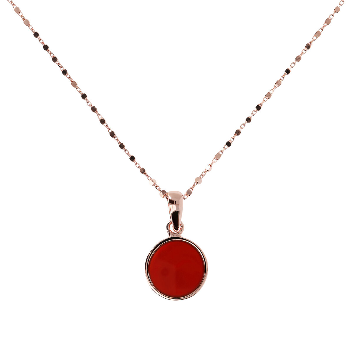 Cube Chain Necklace with Small Disc Pendant in Natural Stone