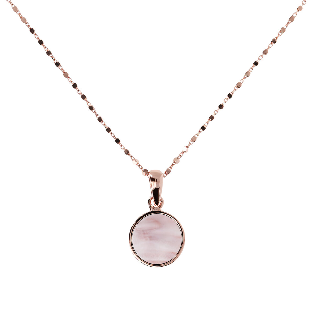 Cube Chain Necklace with Small Disc Pendant in Natural Stone