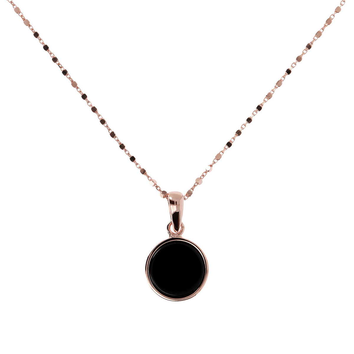 Cube Chain Necklace with Small Disc Pendant in Natural Stone