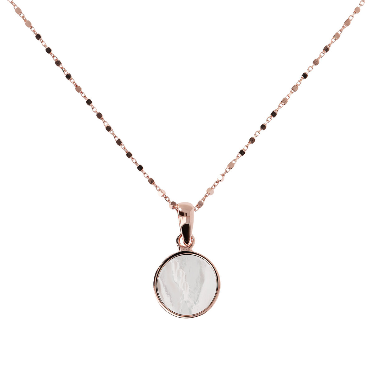 Cube Chain Necklace with Small Disc Pendant in Natural Stone