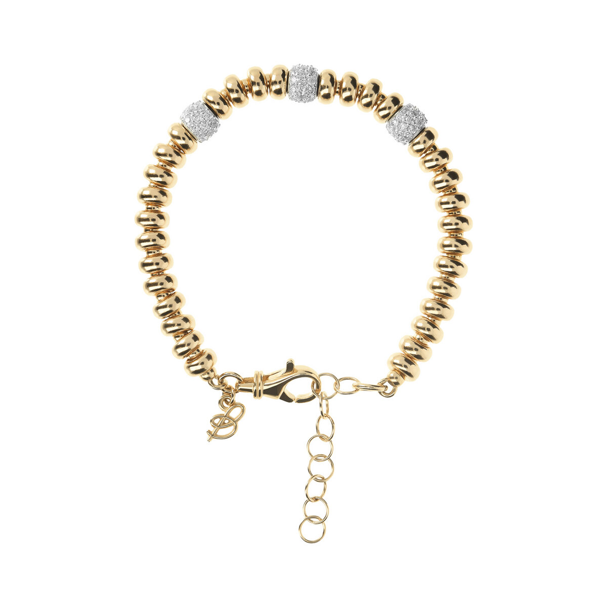 Golden bracelet with alternating pavé elements in Cubic Zirconia