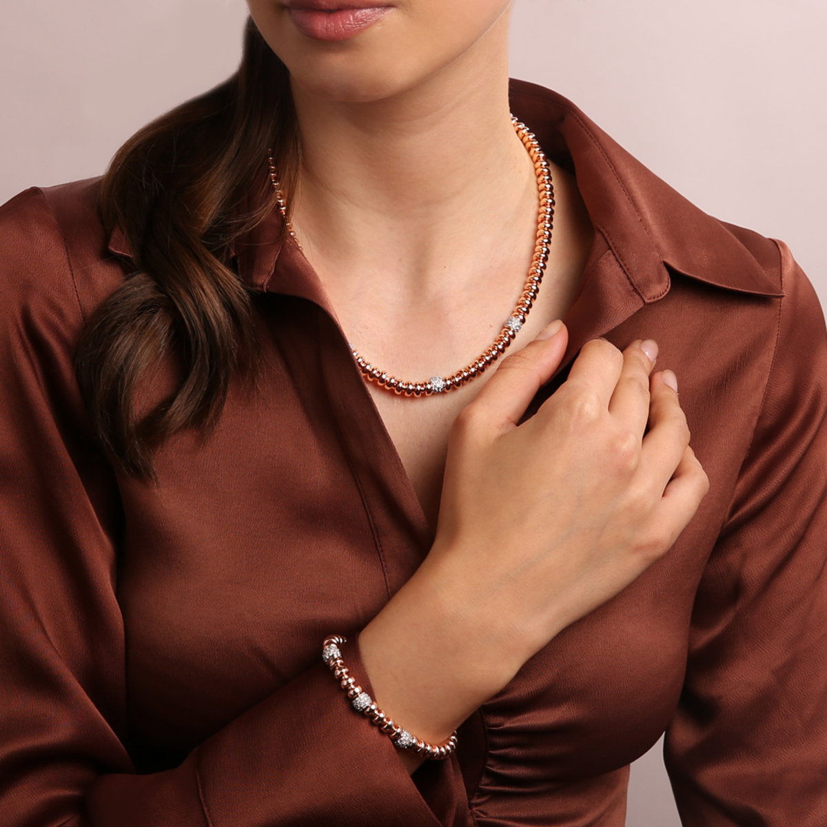 Bracelet with Rondelle Alternating with Pavé Elements in Cubic Zirconia