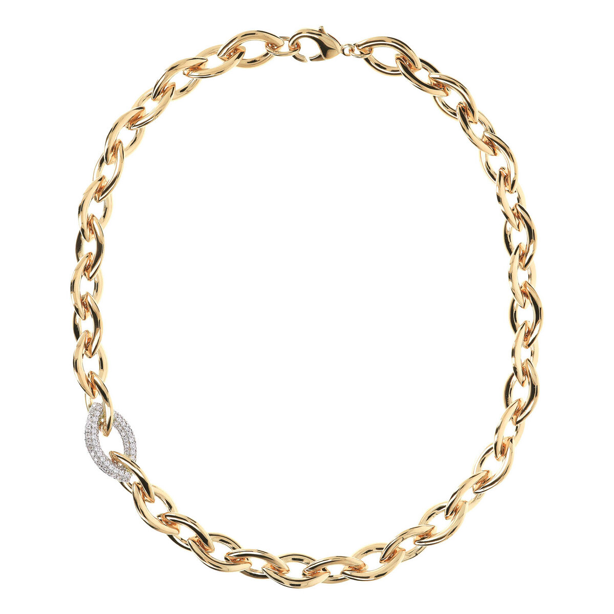 Golden Marquise Necklace with Pavé Element in Cubic Zirconia
