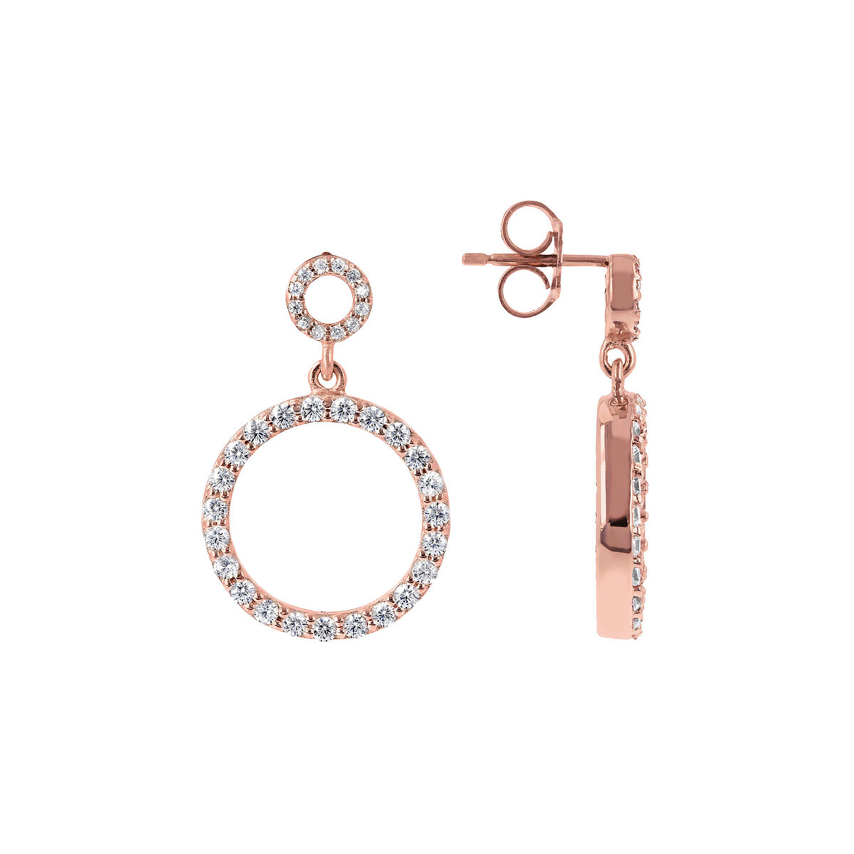 Double Graduated Circle Dangle Earrings with Pavé in Cubic Zirconia